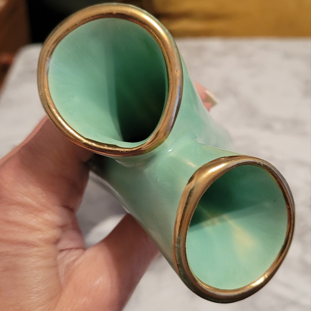 1950's BAY KERAMIK DRIP GLAZE MCM DOUBLE STEM VASE - Picture 5 of 6